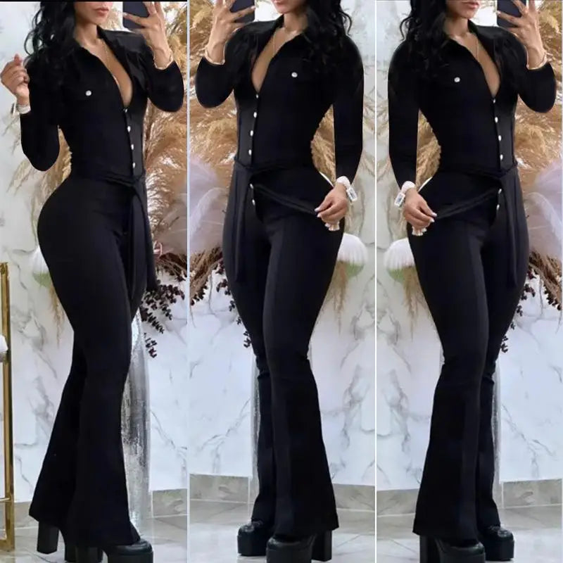 Trendy Women's Long Sved Jumpsuit Autumn Winter Fashion Set Sexy Style Four Seasons Universal Size for Women