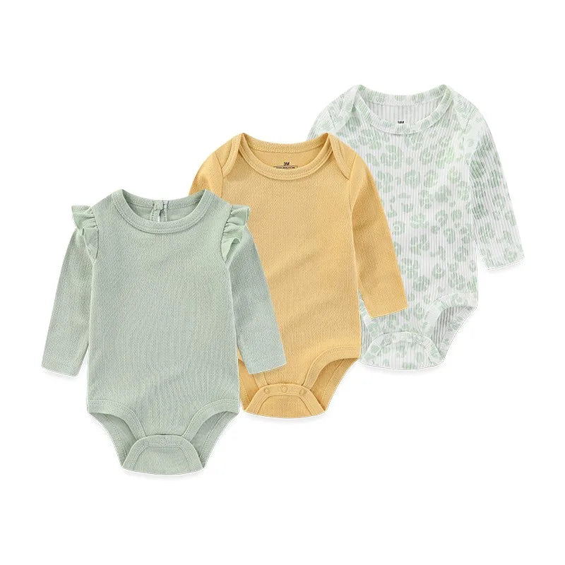 100% Cotton Jumpsuits 3Pieces Newborn Baby Boy Clothes Cartoon Bodysuit Print Long Sleeve Baby Girls Clothes 0-12M Spring Autumn