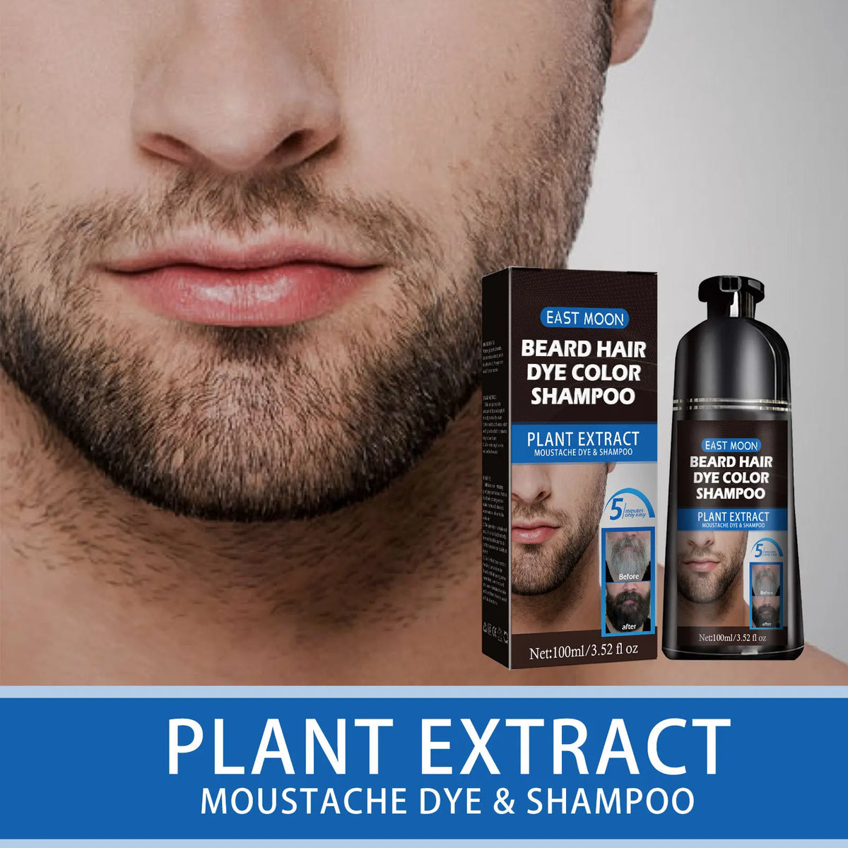 Natural Beard Dye Shampoo Permanent Repair White Grey Hair Removal Instant Mustache Dying Blacking Fast Beard Coloring for Men