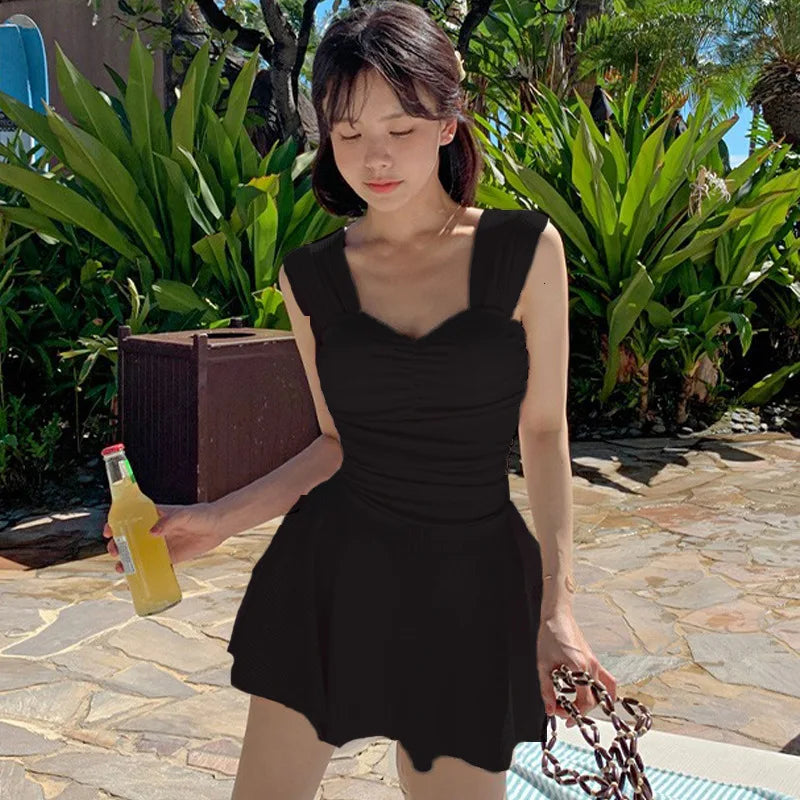 New Women's One-Piece Swimsuit Dress StyleSlimmingSexyIns Fairy Hot Spring SwimsuitBrand Mysterious Shark Sleeveless Fixed Ch...
