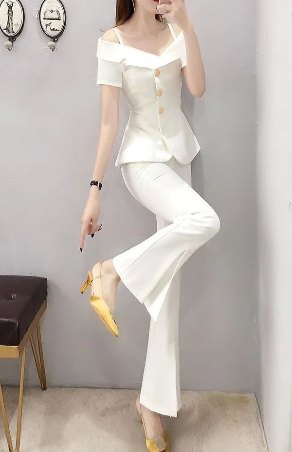 Womens 2 Pant Sets Blazer and Outfit Wide Leg Trouser Suit White Two Piece Set Pants for Women Sexy Classy Co Ord Promotion Xxl