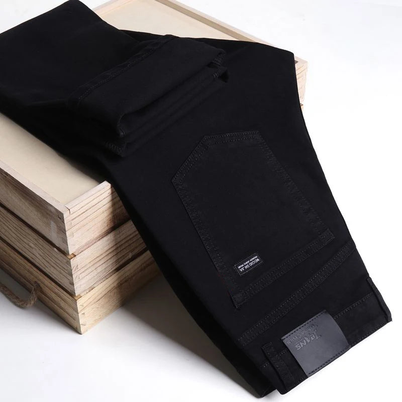 Men's classic high-end fashion versatile jeans, soft and slightly elastic black business denim pants, stylish upper body