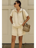 2026 Summer New Long-sleeved Shorts Sweater Set Solid Color Fashion Casual Short 2-piece Set
