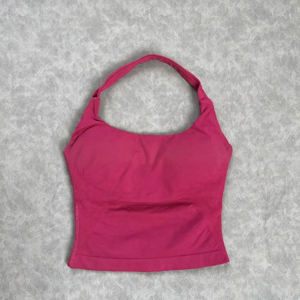 Seamless Halter Workout Tank Top for Women Backless Longline Yoga Top Gym Fitness Activewear Body Shaping Sportswear