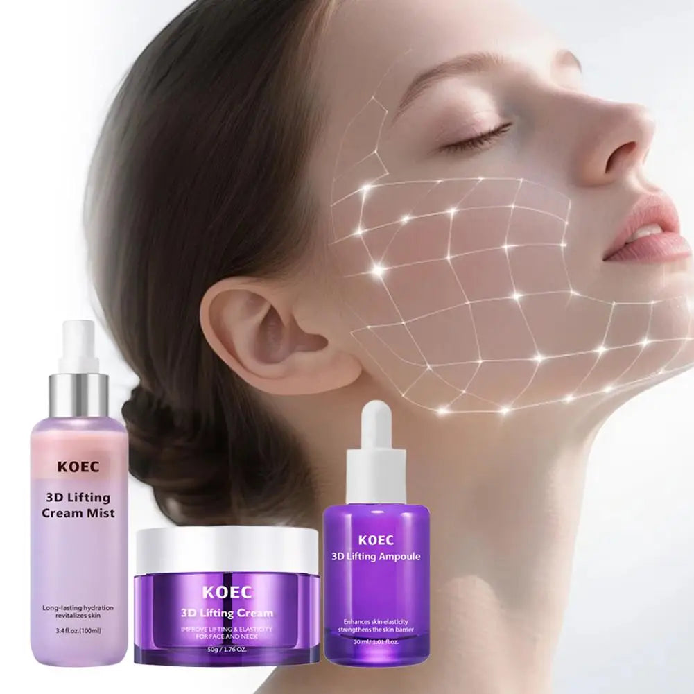 KOEC 3D Lifting Skincare Kit - Face Neck Lifting Cream Ampoule Essence Cream Mist Deep Hydration Firming Anti-Aging For Women
