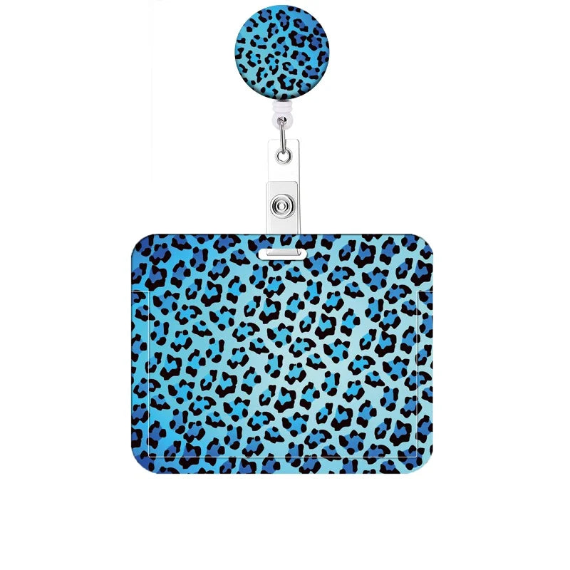 Leopard Print Card Holder Retractable Clip Business ID Badge Card Case Reel Yoyo Employee Cards Cover Workers Hang Certificates