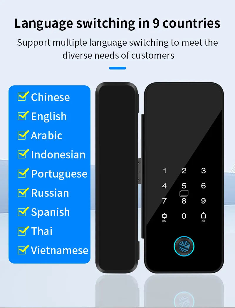 Multifunctional Smart Glass Door Lock Electronic Digit Biometric Fingerprint Tuya App Key Electric Smart Life Digital Door Lock