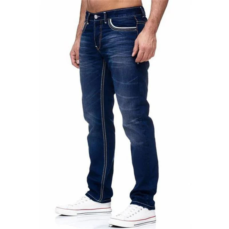 Kakan - High-quality Men's Personalized Double-line Jeans, New Dark Blue, Light Blue, Black Jeans K05-8878 In Spring and Autumn