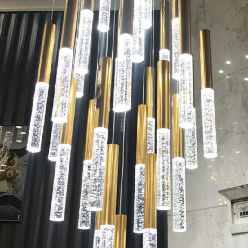 Modern Chandelier Lighting for Staircase Large Long Crystal Lamps Hallway Lobby Gold Chain Chandeliers Home Decor Light