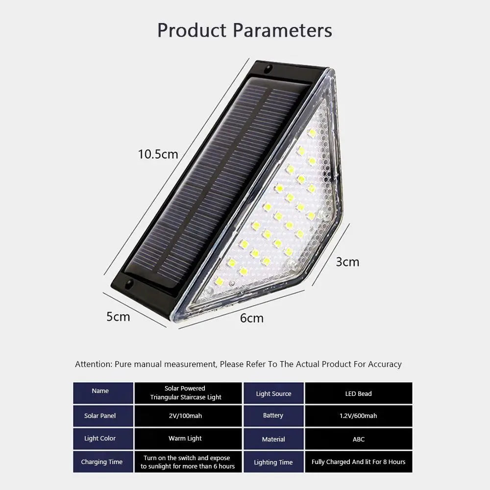 Triangle Solar Step Lamp Warm Light LED Stair Light Waterproof Atmospheric Ornament Outdoor Floor Light Step Deck Fence