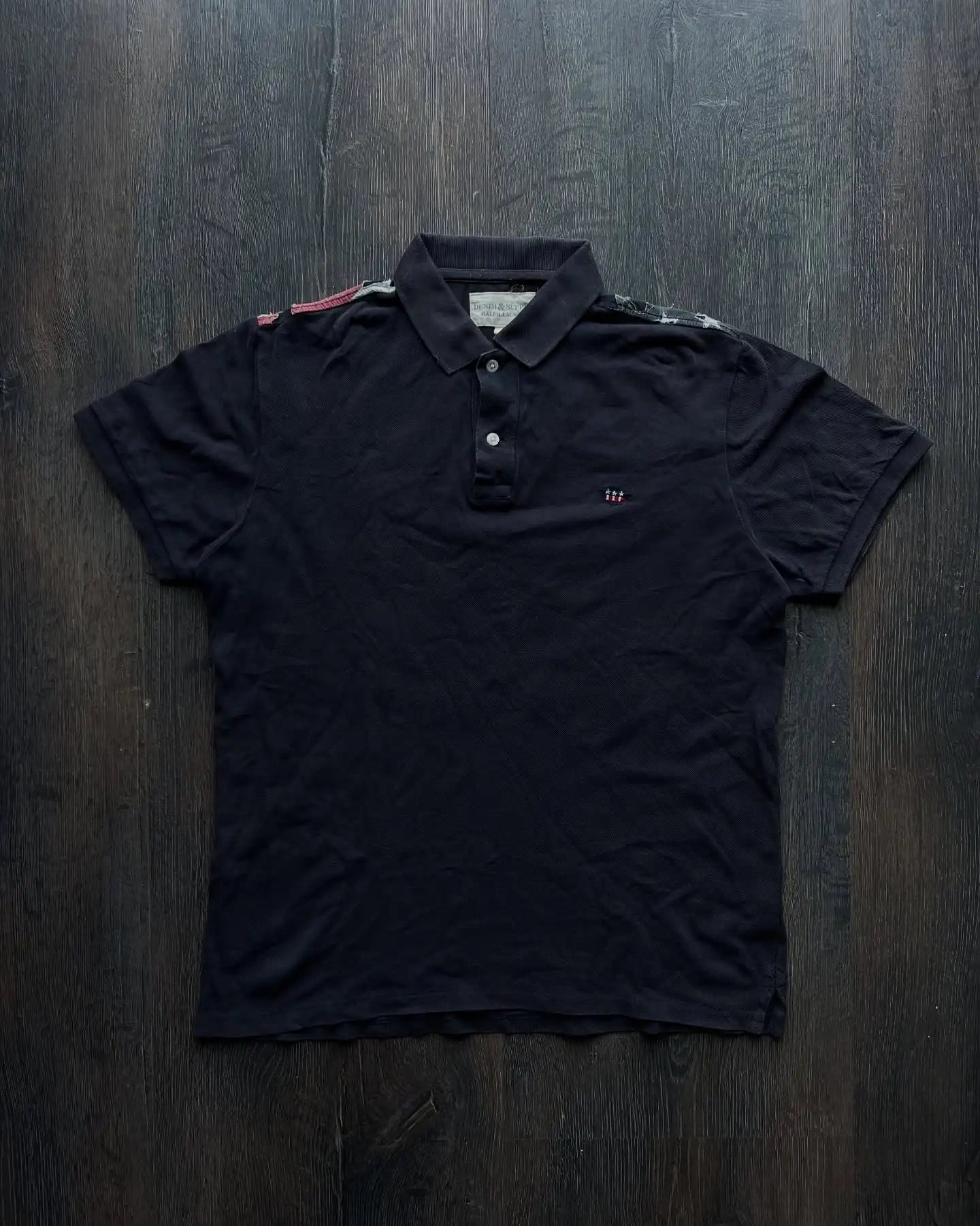 American Flag Tear Patchwork Retro Old Short Sleeve Polo Shirt Y2k Loose Boy Hip Hop Embroidery Clother Top Cotton Men Clothing