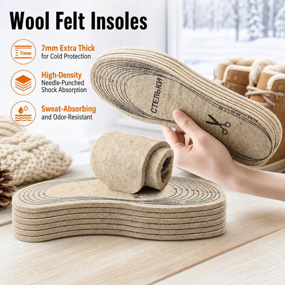 7mm Extra Thick Wool Felt Insoles Winter Warm Thermal Shoe Pads Cut to Fit Breathable Deodorant Cushion Unisex 2/4/10/20 Pairs