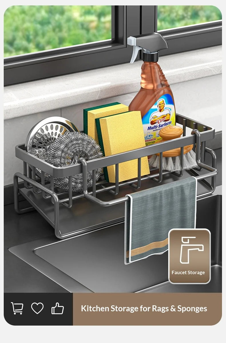 Kitchen Storage Rack and Cloth Holder, Household Sink Draining Basket, Multifunctional Countertop Sponge and Dish Soap Organizer