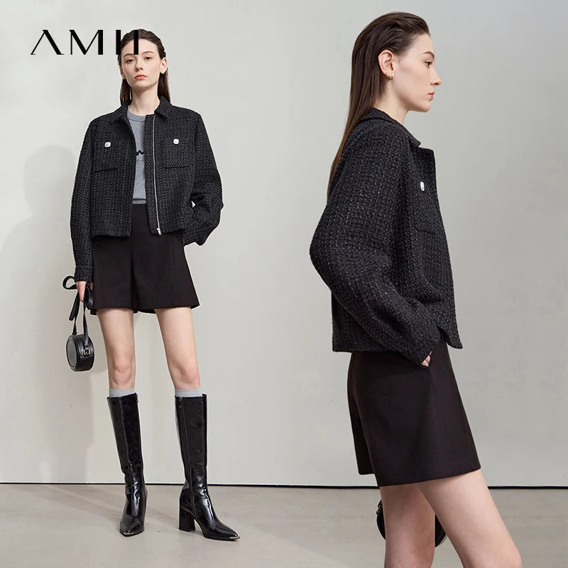 AMII 2025 Autumn Concise for Loose Casual Wide-leg Female pants Elegant Office Lady Simple  Shorts Bottoms 12523083