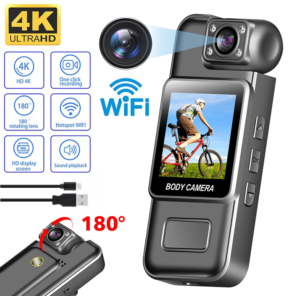 4K WiFi Mini Camera 1080P HD Portable Digital Video Recorder Infrared Night Vision Police BodyCam Sports DV Small Bike Camcorder