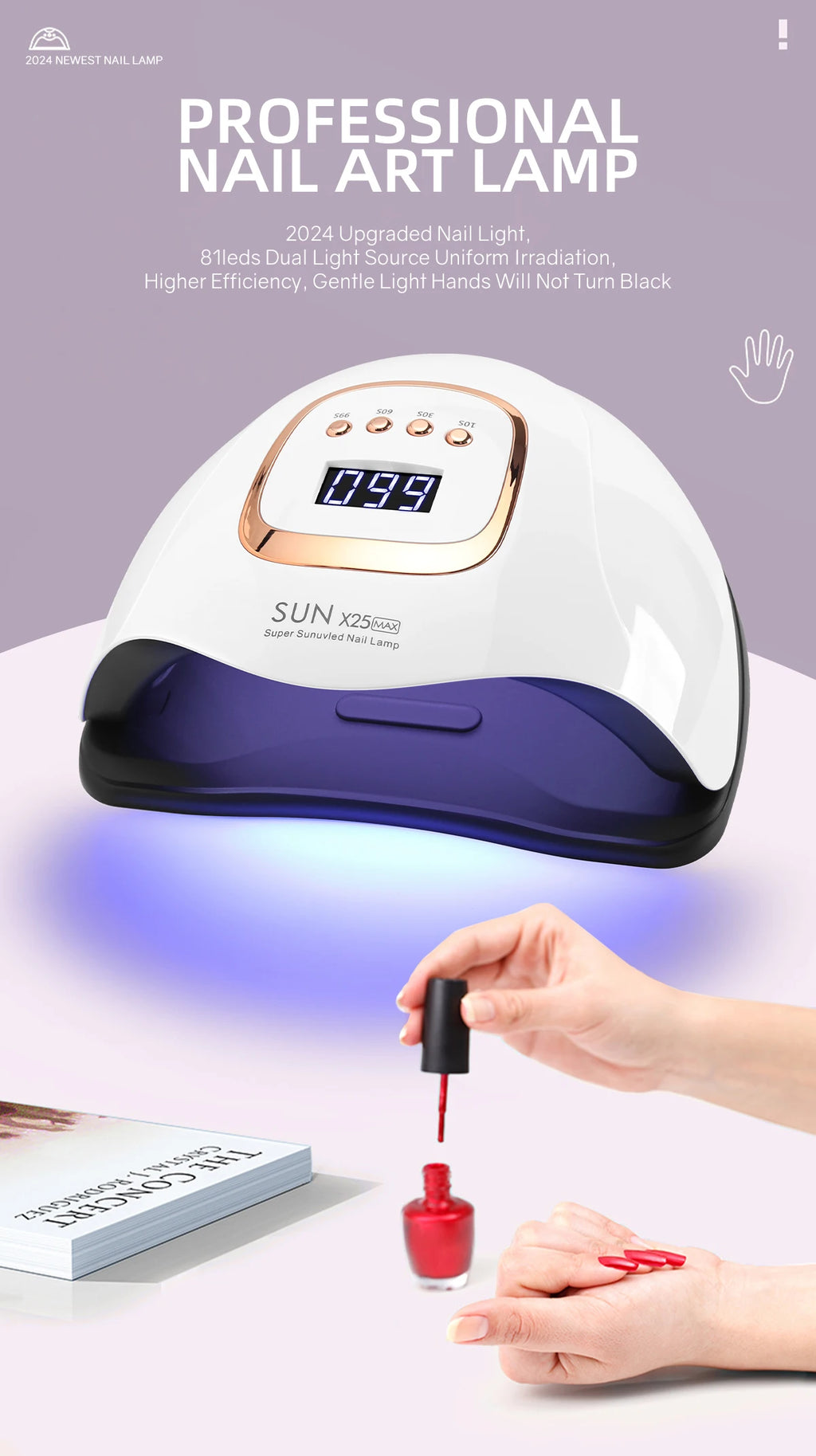 81LEDS UV Lamp for Nails Drying Quick Curing All Gel Nail Polish Professional Powerful UV Light Dryer Manicure  For Fingernails 10s/30s/60s/99s Timer LCD Screen
