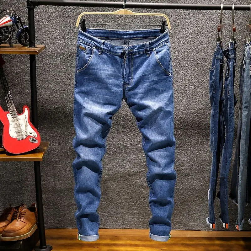 Elastic Fashion Jeans Men Ripped Vintage Slim Denim Pants Hip Hop Distressed Frayed Fashion Men's Clothing Pants