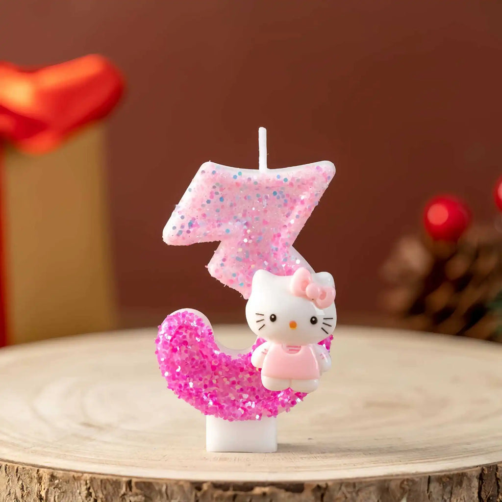 Cute cartoon cat digital candle 0-9 pink birthday candle cake party decoration