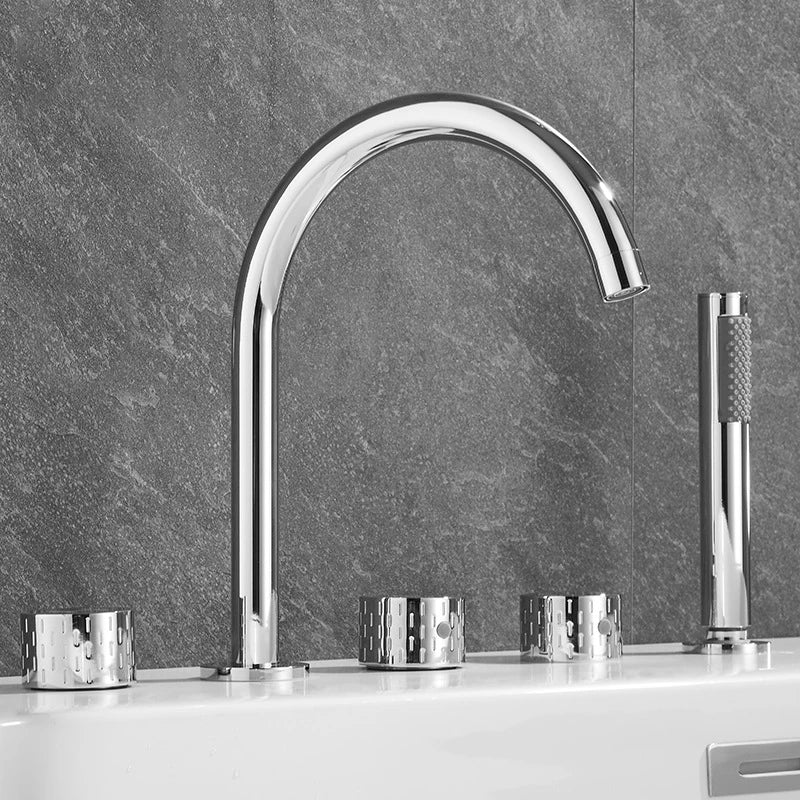 Gray Luxury Brass Deck-Mounted 5-Holes Bathroom Bath Tub Rotating Faucet Mixer Bathtub Basin Water Tap With Spray 3 Handles