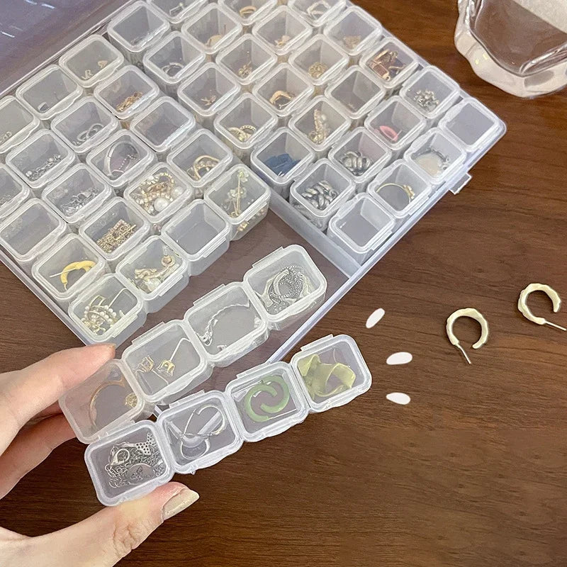 1 Pack 28/56 Transparent Jewelry Box Dustproof Multi-Compartment Storage Box for Earrings and Necklaces
