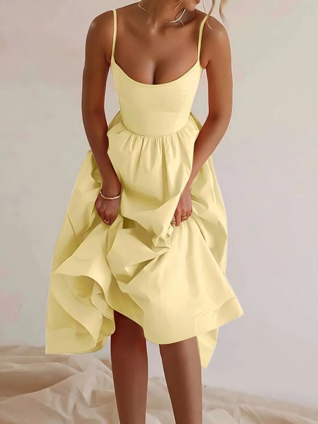 A Line High Waist Dress with Geometric Pattern No Closure Japanese Korean Casual Slim Fit Midi Length Women Summer Dress