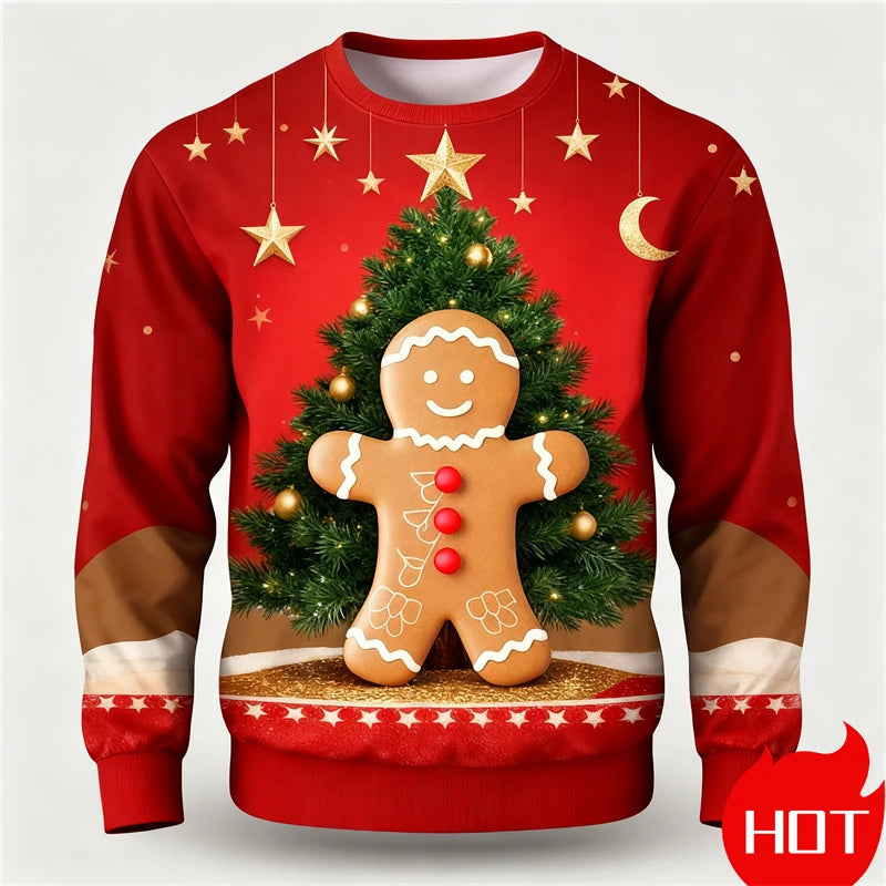 Funny Gingerbread 3D Printed Man  Sweatshirts Women Cute Christmas Festival Graphic Pullovers For Men Clothes Unisex Top