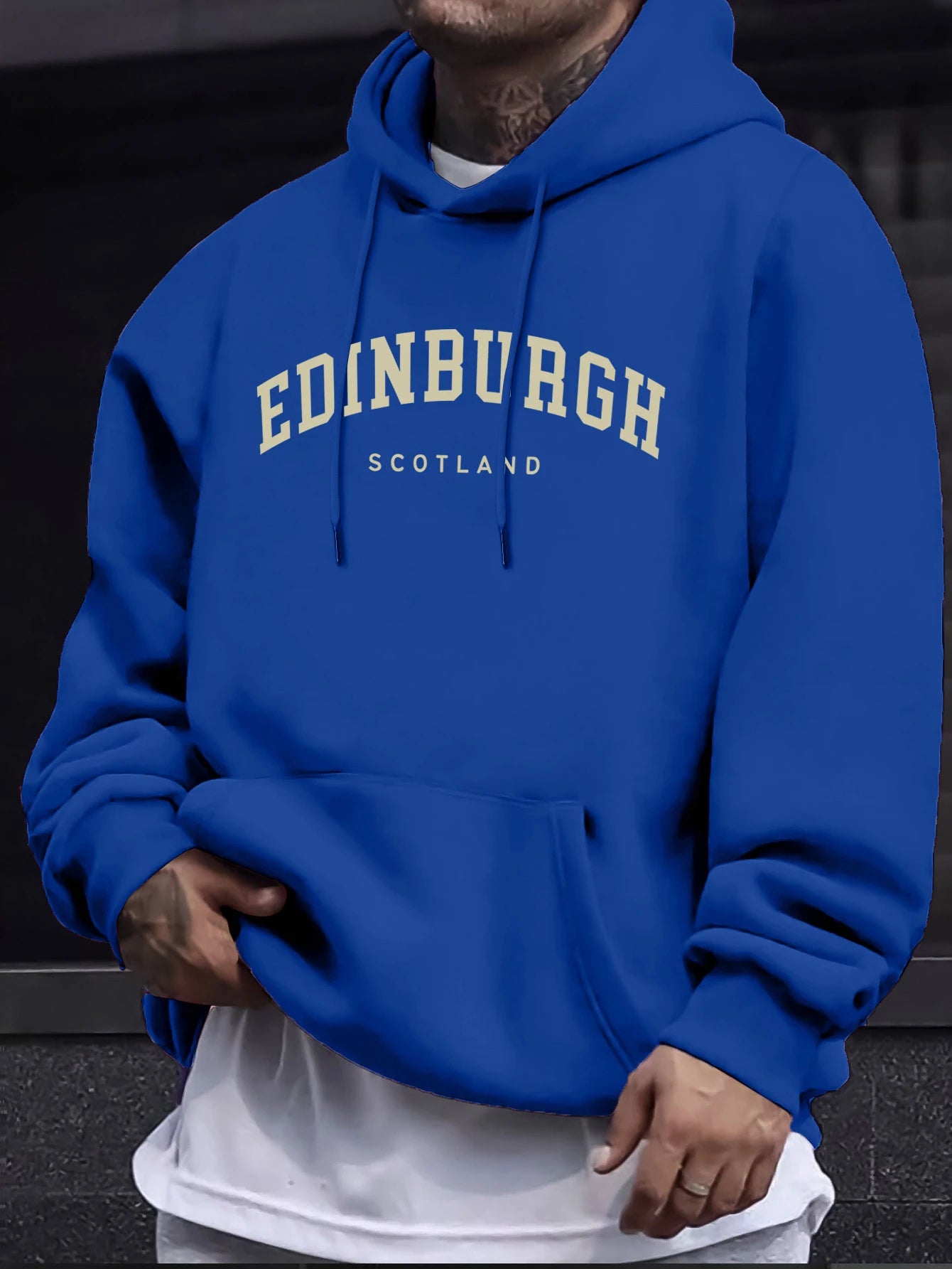 Edinburgh Scotlano Letter Prints Fleece Comfy Tops Man Loose Fashion Sweatshirts Sports Autumn Hoodie Simple Casual Streetwear