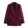 New Burgundy Blazer Women Autumn Winter Vintage Double Breasted Suit Jacket for Woman Fashion Streetwear Classic Blazers Coat