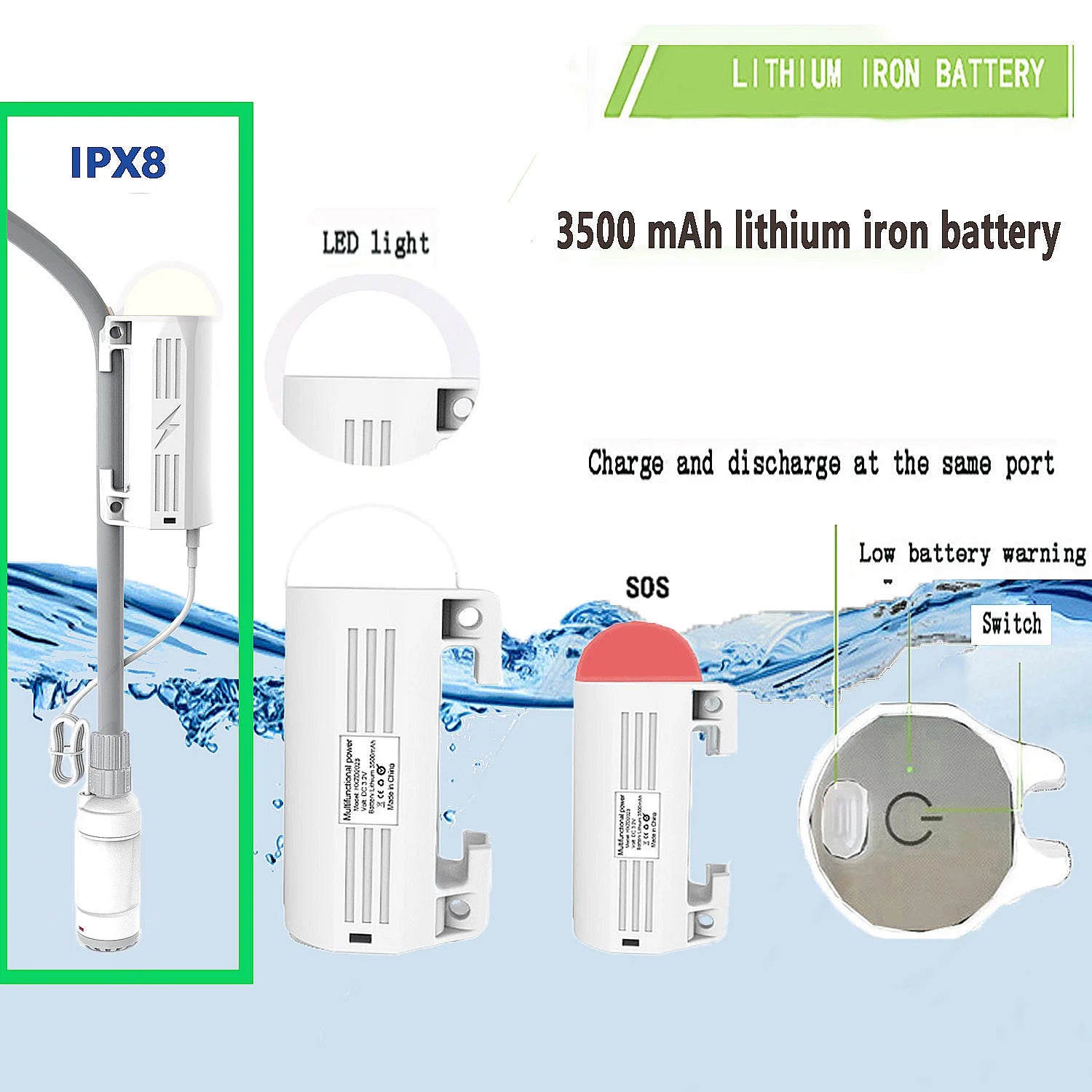 Portable shower for camping, Portable outdoor shower With LED lamp,IPX8 Camping shower pump,Suitable for Hiking,Camping，Beach