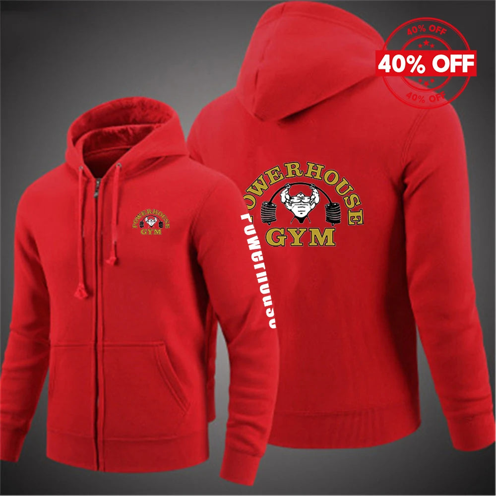 2025 Spring And Autumn Man's Loose Comfortable Versatile Hoodies Coat Powerhouse Gym Logo Logo Print Zipper Hooded Slim Jacket