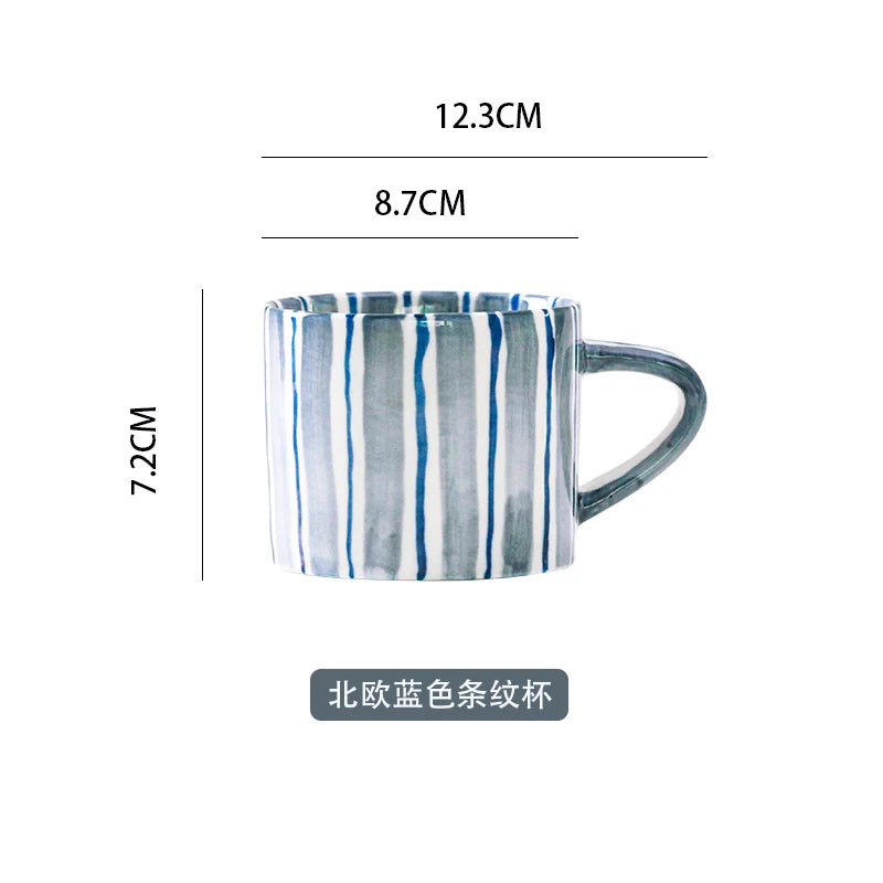 European Striped Ceramic Coffee Cup Saucer Modern Breakfast Dessert Plate Tea Cup Decorative Art Striped Coffee Cup 200 Ml Decor