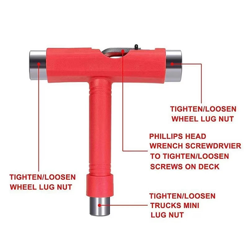 Skate Tools Multi-Function Portable Skateboard T Shape Accessory with Allen Key Phillips Head Wrench Screwdriver Tools Parts