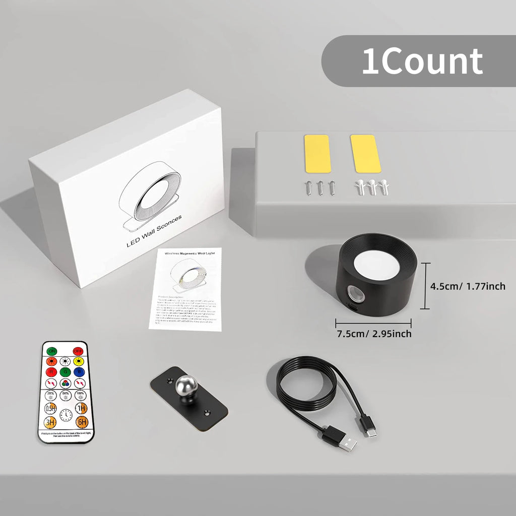 LED Wall Sconces light, 3 Brightness Levels 3 Color Modes Wall Lights, 2000mAh Battery Operated 360° Rotatable Touch Control