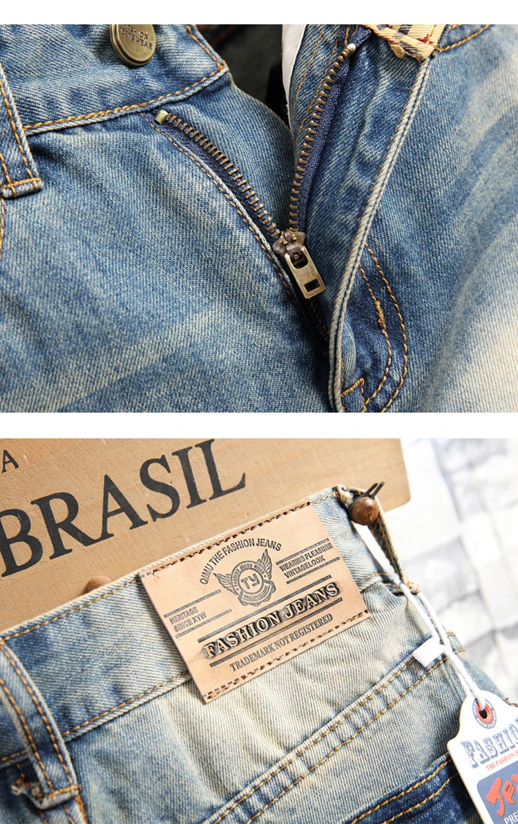 Distressed Ripped Jeans Men's Retro Blue Fashion Slim Motorcycle Trousers Male Hip-hop Street Male Hole Denim Pants