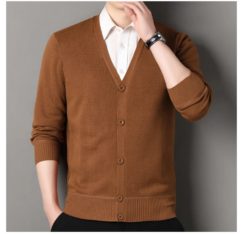 Men's Smart Casual Cardigan V-neck Sweater Men's Autumn Winter Clothes Button Knit Cardigans Mens Knitting Sweaters Outwear