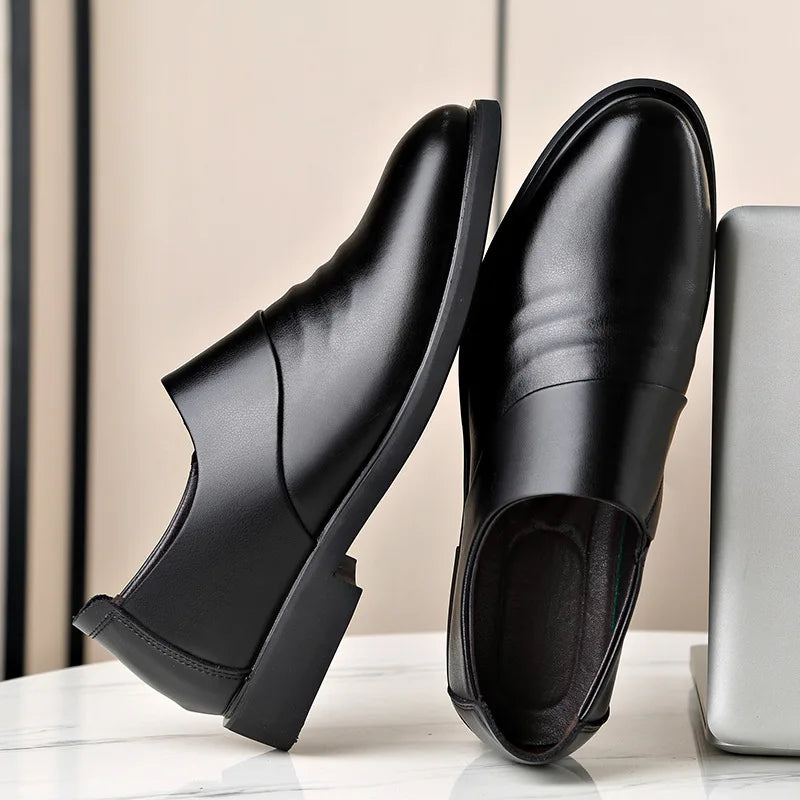 Spring Autumn Cow Leather Shoes for Men Fashion Casual Increase New Designer Men's Dress Shoes Black Platform Shoes Male