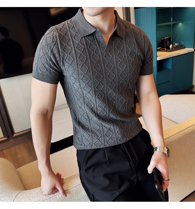 Polo Style Sweaters For Men Autumn Winter New Slim Fit Short Sleeve Mens Casual Sweater Turn Down Collar Knitted Pull Homme 3XL
