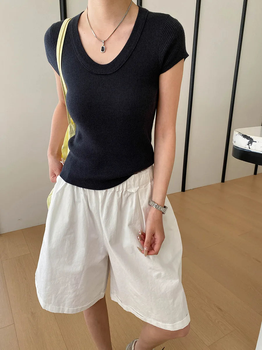 Summer women's relaxed loose wide leg A-line casual shorts versatile