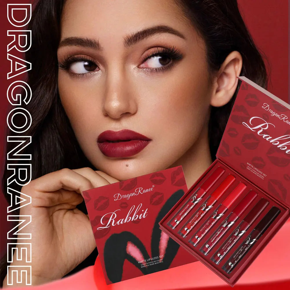 6-Piece Lip Gloss Set, Velvet Matte Lip Gloss, Waterproof and Sweat-Proof Lipstick, Non-Stick Cup Matte Lipstick, Holiday Gift Set