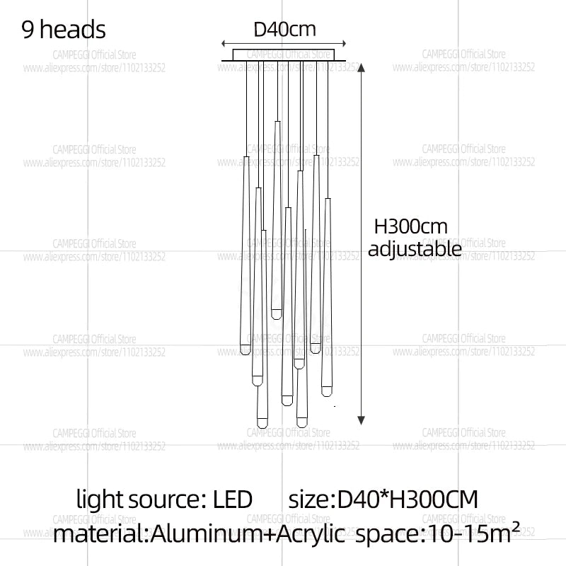 Modern LED Living Room Long Pendent Lamp Attic Light Indoor Lighting Villa Staircase Chandelier Dining Room Ceiling Lamp