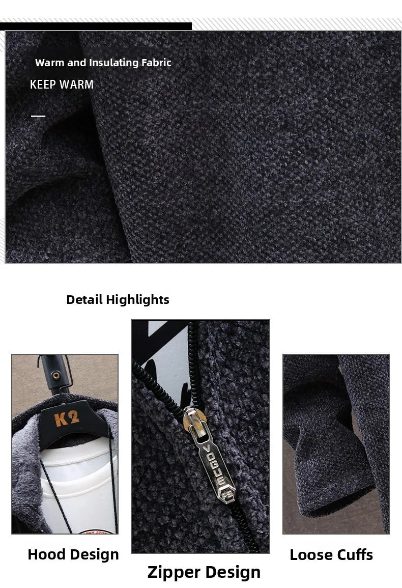 Men's Knitted Sweater Cardigan Thickened Fleece Hooded Casual Style Warm Outerwear Autumn Winter New Arrival Korean Version