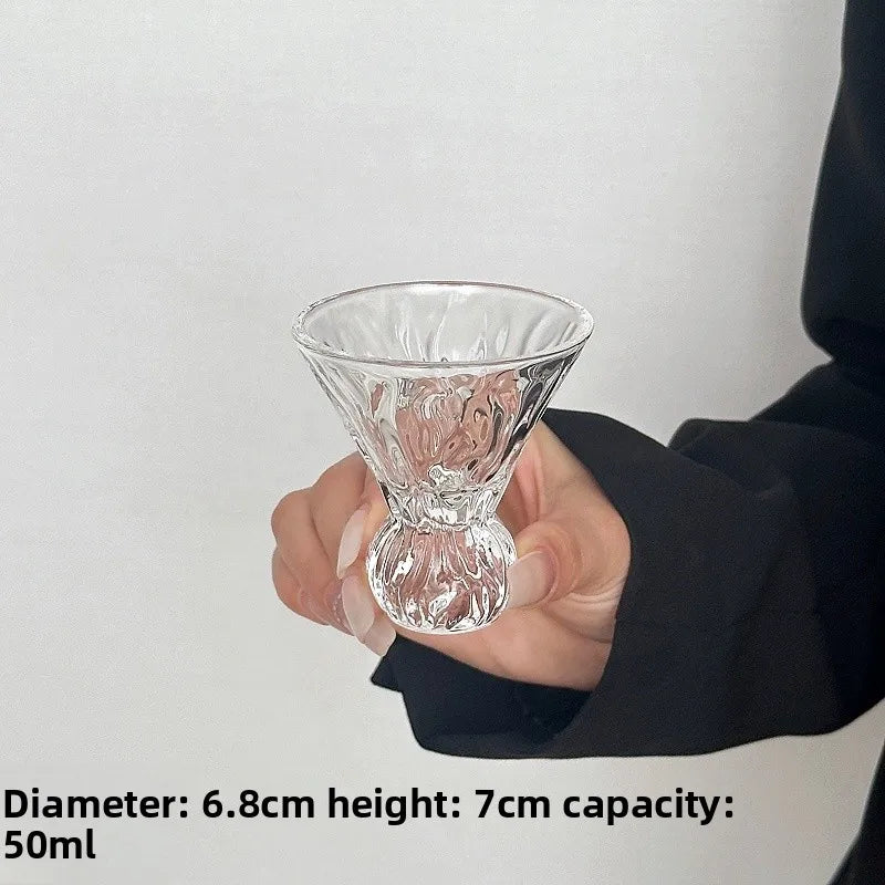 Retro Gem Pattern High Stem Glass Cup for Ice Coffee Juice Bubble Water Drinkware Nordic Sle Pure Color Universal Cup