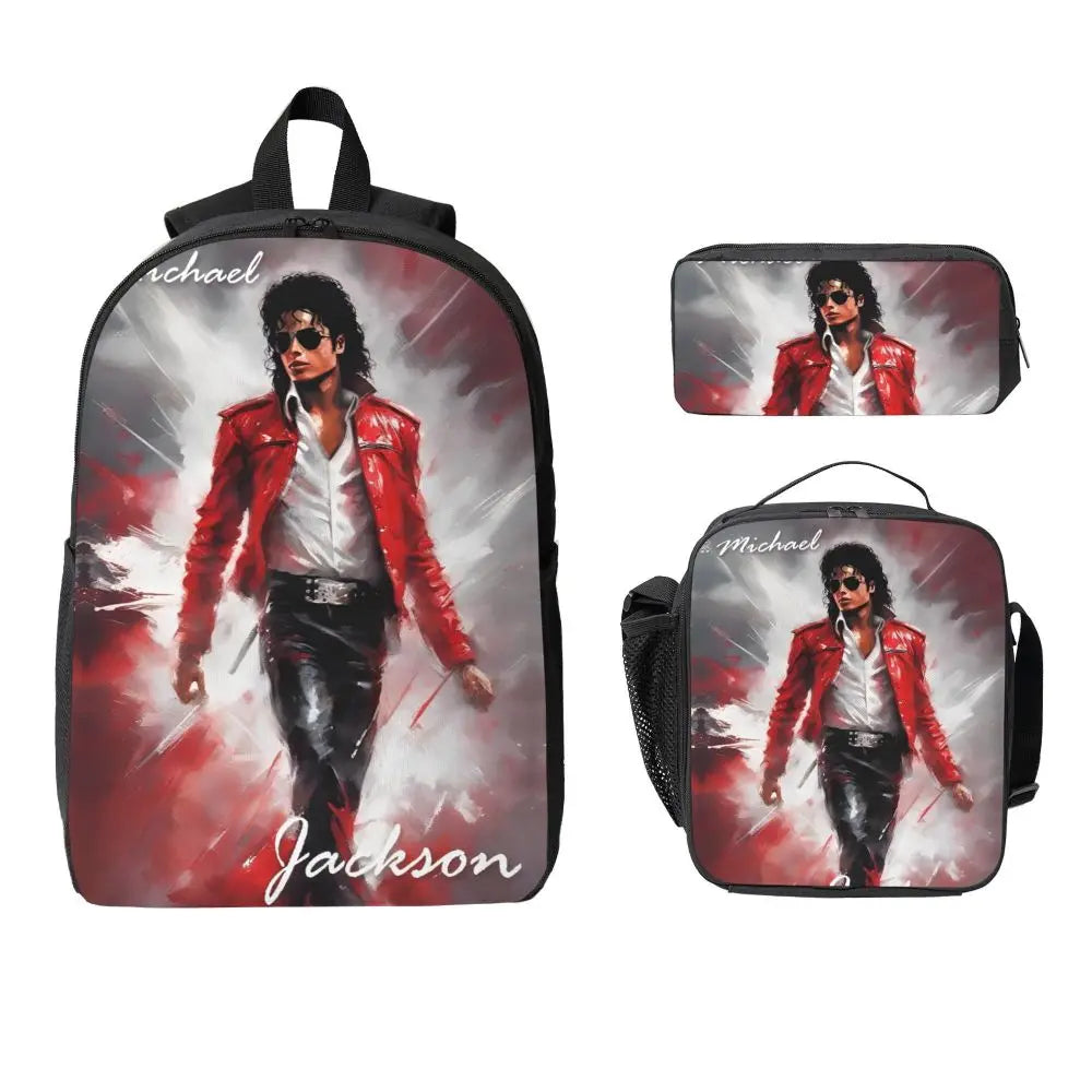MJ 3pecs/set Backpack for Student High School Daypack Lunch bag Pencil Case