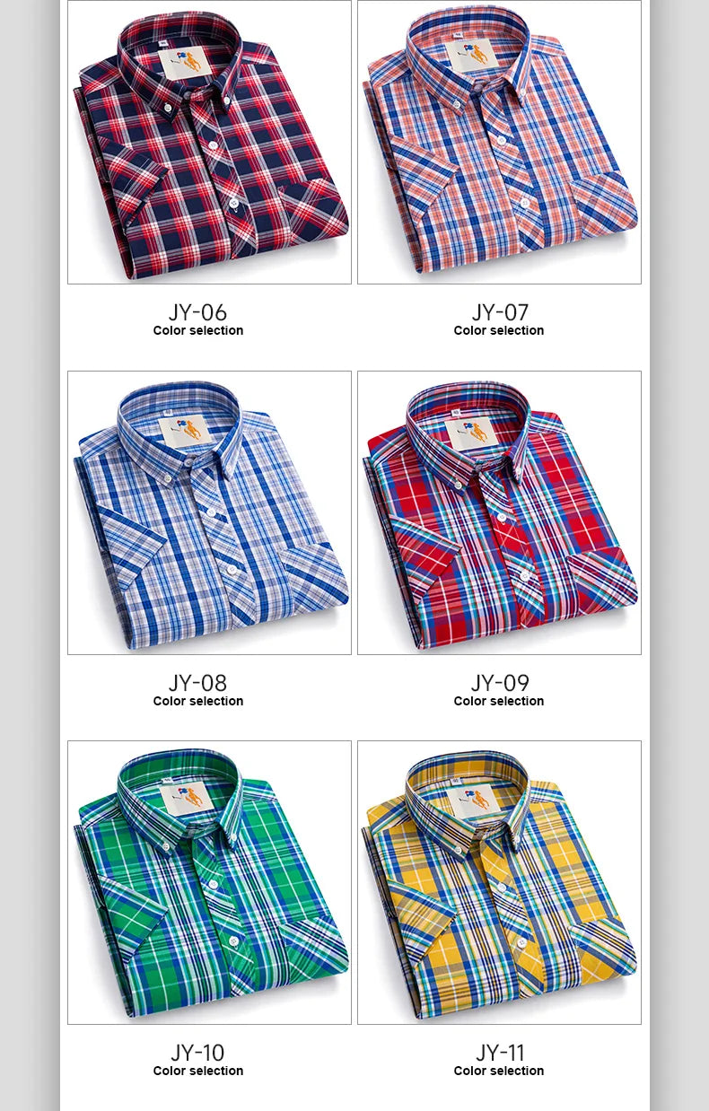 Fashion Korean Plus Size 8XL 100%Cotton Short Sleeve Shirts for Men Slim Fit Formal Plain Shirt Plaid Hawaiian Shirt Casual Top