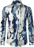 Men's long-sleeved shirt casual fashion 3d simple gradient printing shirt shirt men's lapel shirt long-sleeved New Year gift