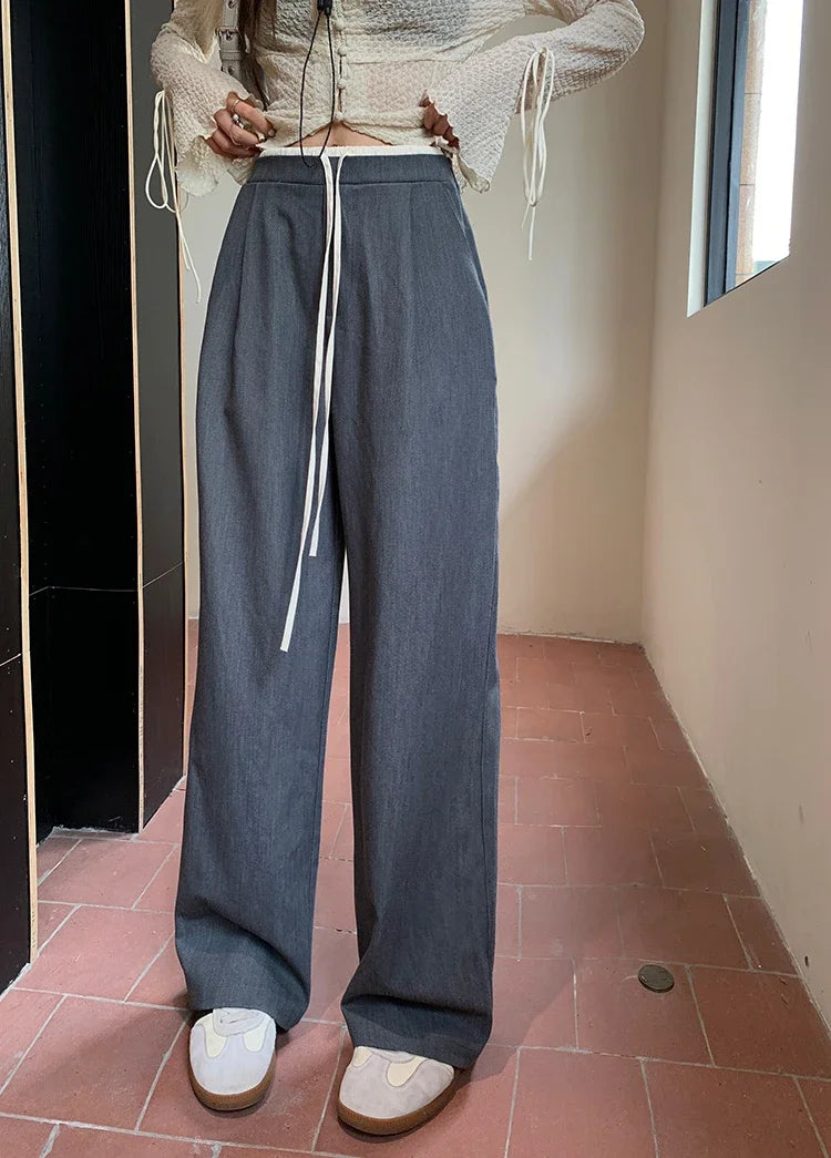Elastic Waist Drawstring Loose Slim Casual Versatile Trousers 2026 Autumn New High Waist Women Wide Leg Suit Pants