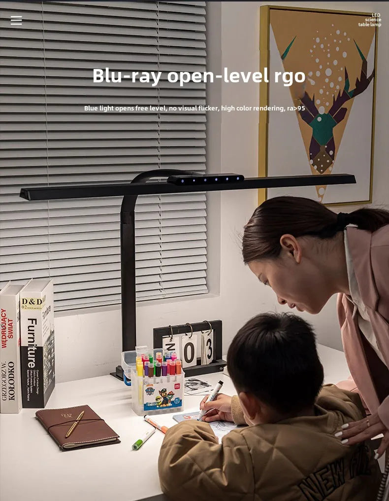24W LED High Brightness Desk Lamp with Touch Remote Control Eye Protection Long Arm Clip-On for Student Computer Work Lighting