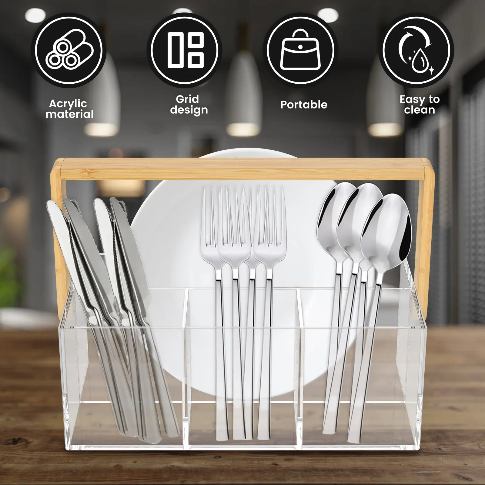 4 Grids Acrylic kitchen cutlery organizerTableware Plates Cutlery holder with Handle Multipurpose
Cosmetics stationery organizer