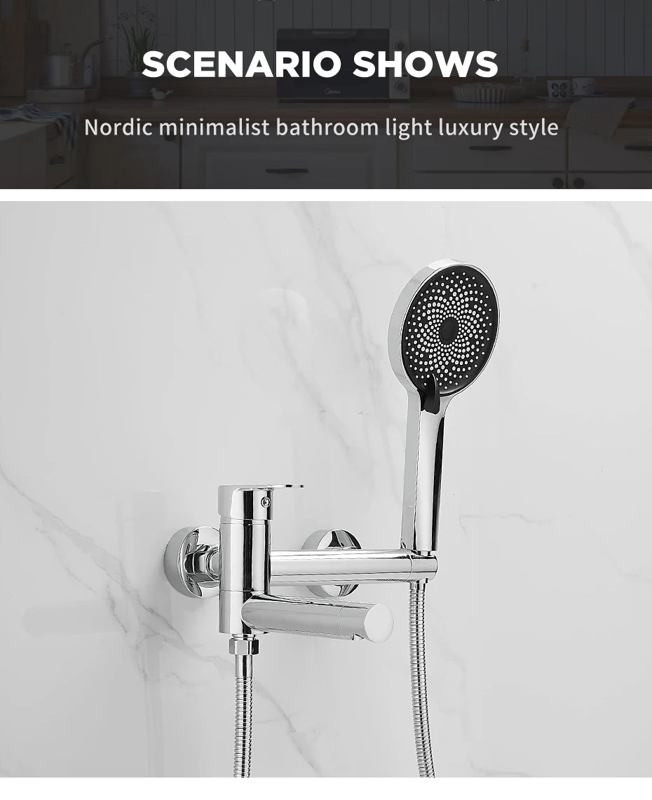 Shower Faucet Black Brass Wall Mount Bathtub Faucet Shower Square Style Handheld Single Handle Luxury Bathroom Mixer Tap 877910