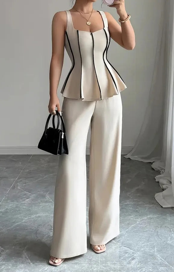 2026 Solid Color Elegant Two-piece Set Sexy Tube Top And Wide-leg Pants Outfit Vestidos Y2k Office Wedding Guest Business Casual